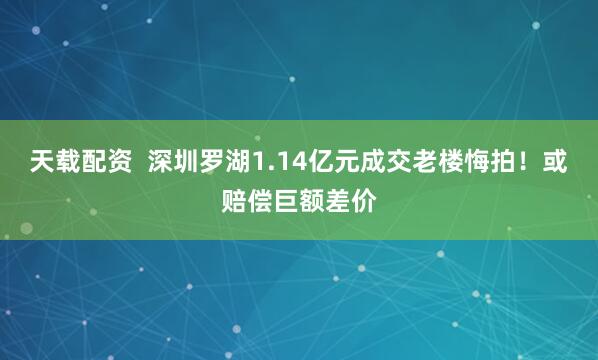 天载配资  深圳罗湖1.14亿元成交老楼悔拍！或赔偿巨额差价