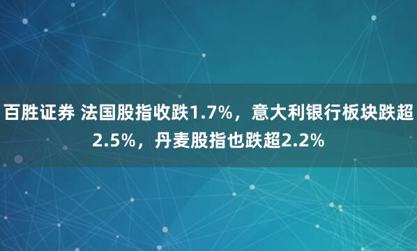 百胜证券 法国股指收跌1.7%，意大利银行板块跌超2.5%，丹麦股指也跌超2.2%