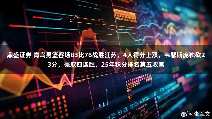 鼎盛证券 青岛男篮客场83比76战胜江苏，4人得分上双，韦瑟斯庞独砍23分，豪取四连胜，25年积分排名第五收官